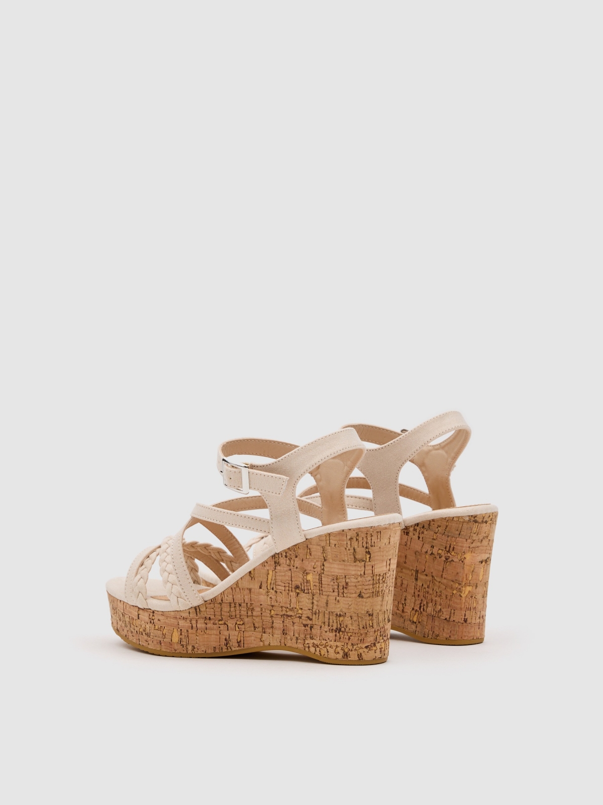 Wedge-strap sandal beige 45º back view