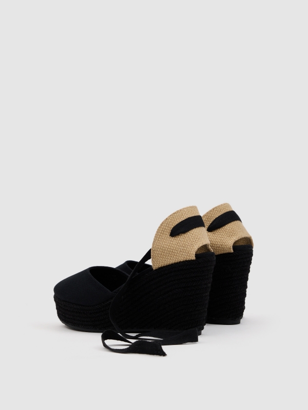 Jute canvas wedge with bow black 45º back view