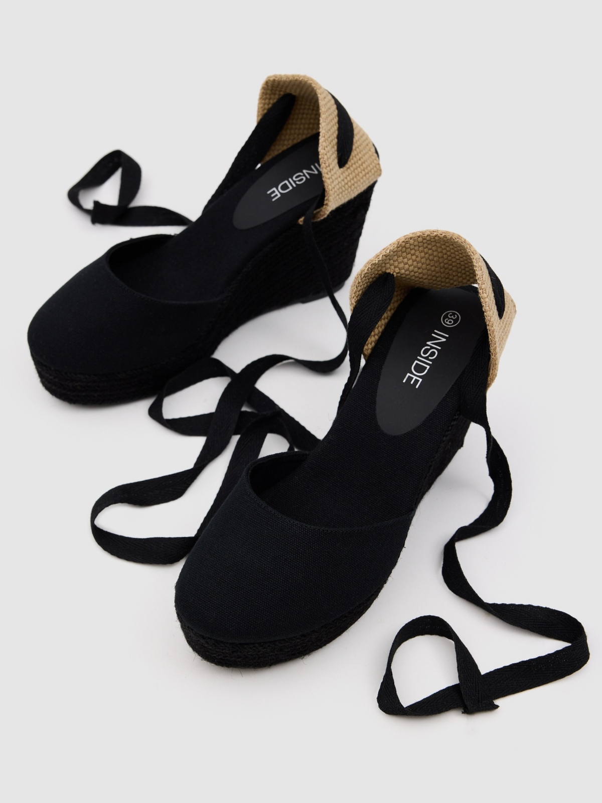 Jute canvas wedge with bow black zenithal view