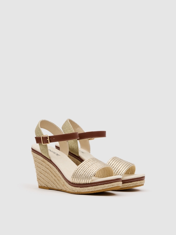Braided jute wedge golden 45º front view