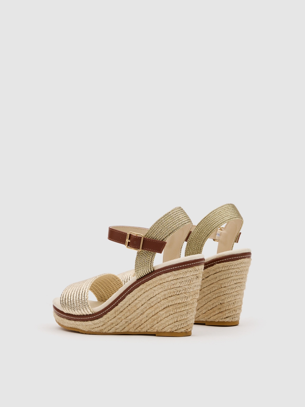 Braided jute wedge golden 45º back view