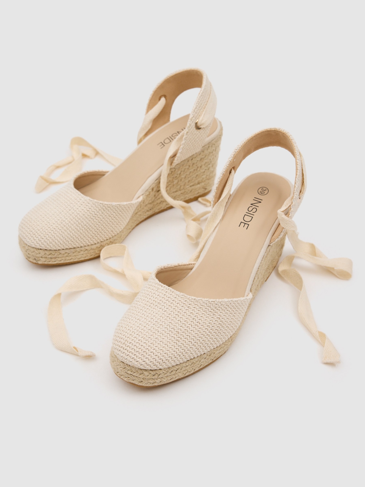 Jute canvas crochet wedge beige zenithal view