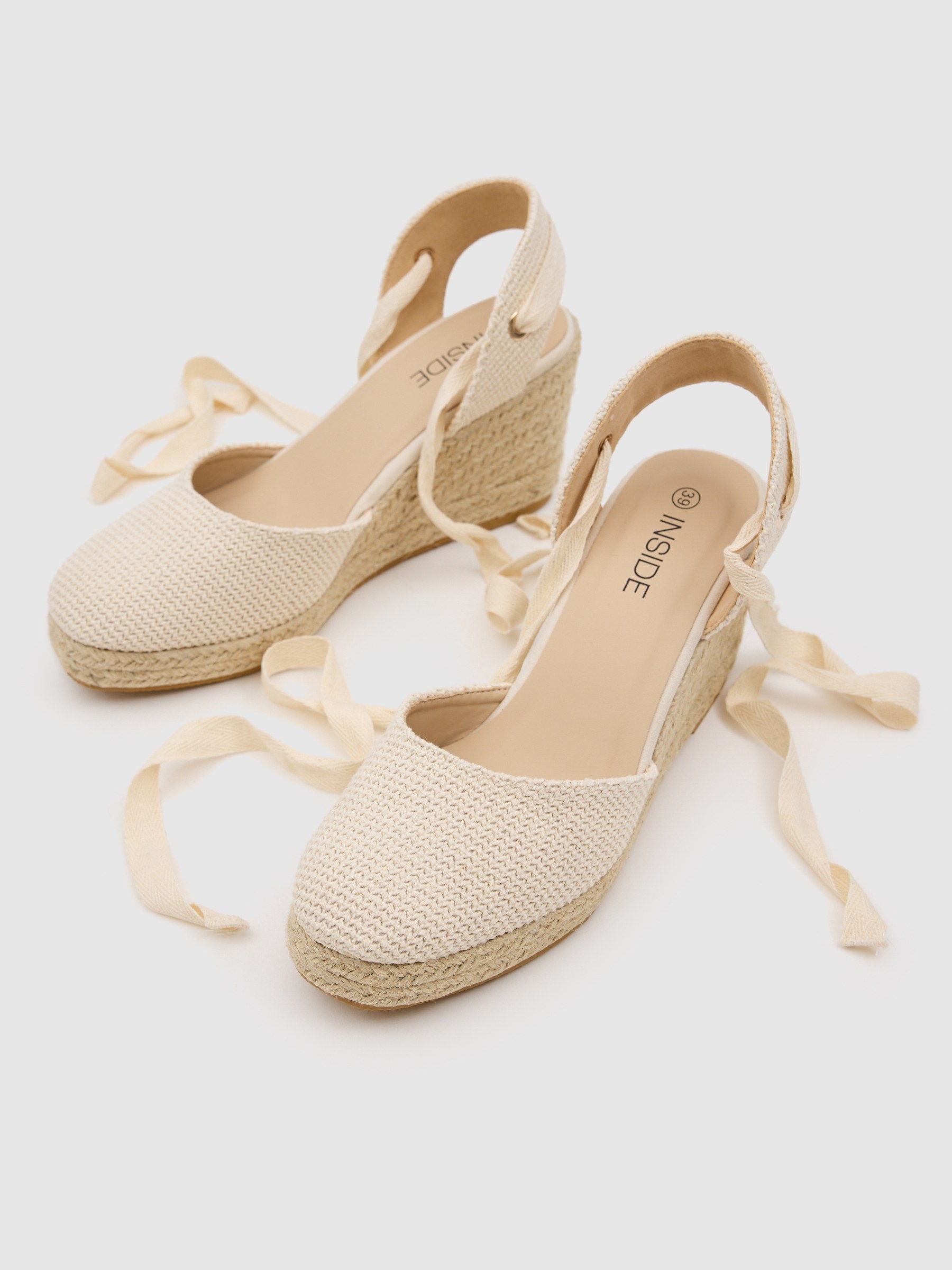 Jute canvas crochet wedge beige