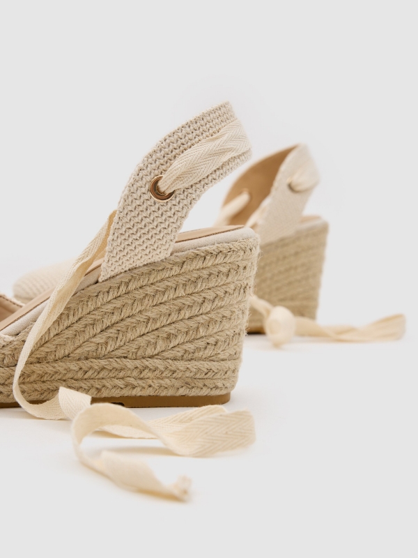 Jute canvas crochet wedge beige detail view