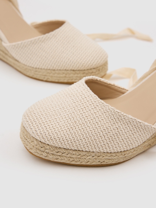 Jute canvas crochet wedge beige detail view