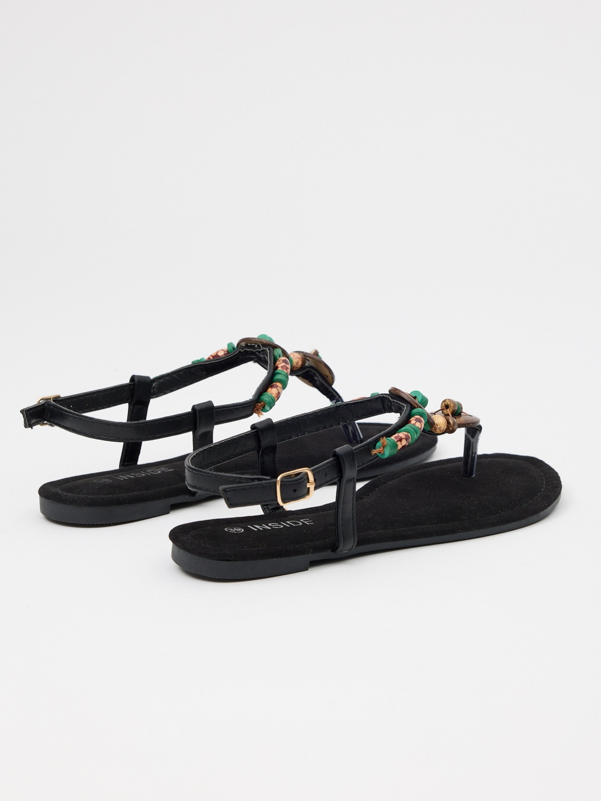 Sandalia dedo tira con avalorios multicolor vista trasera 45º