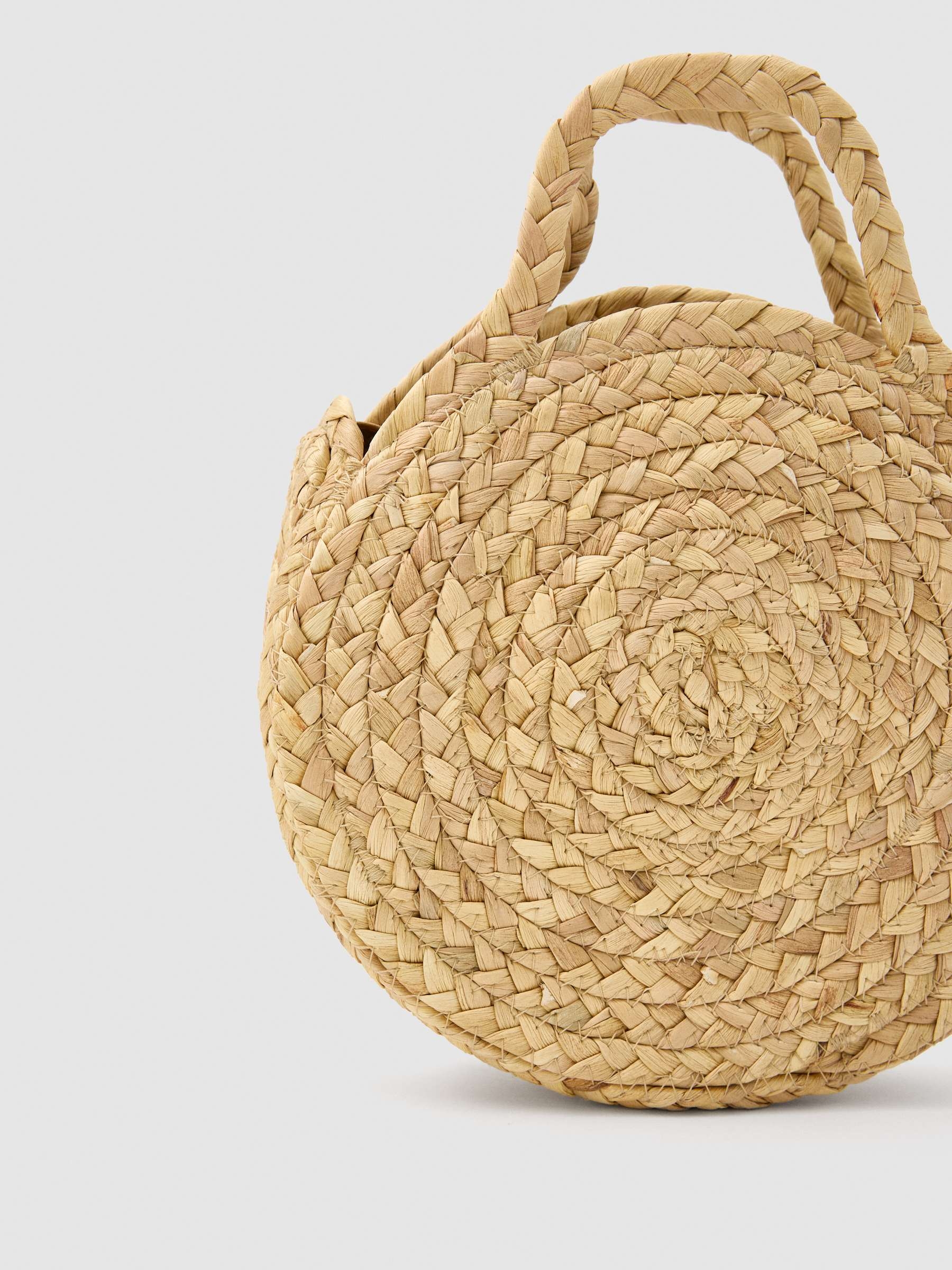 Bolso redondo yute arena vista general frontal