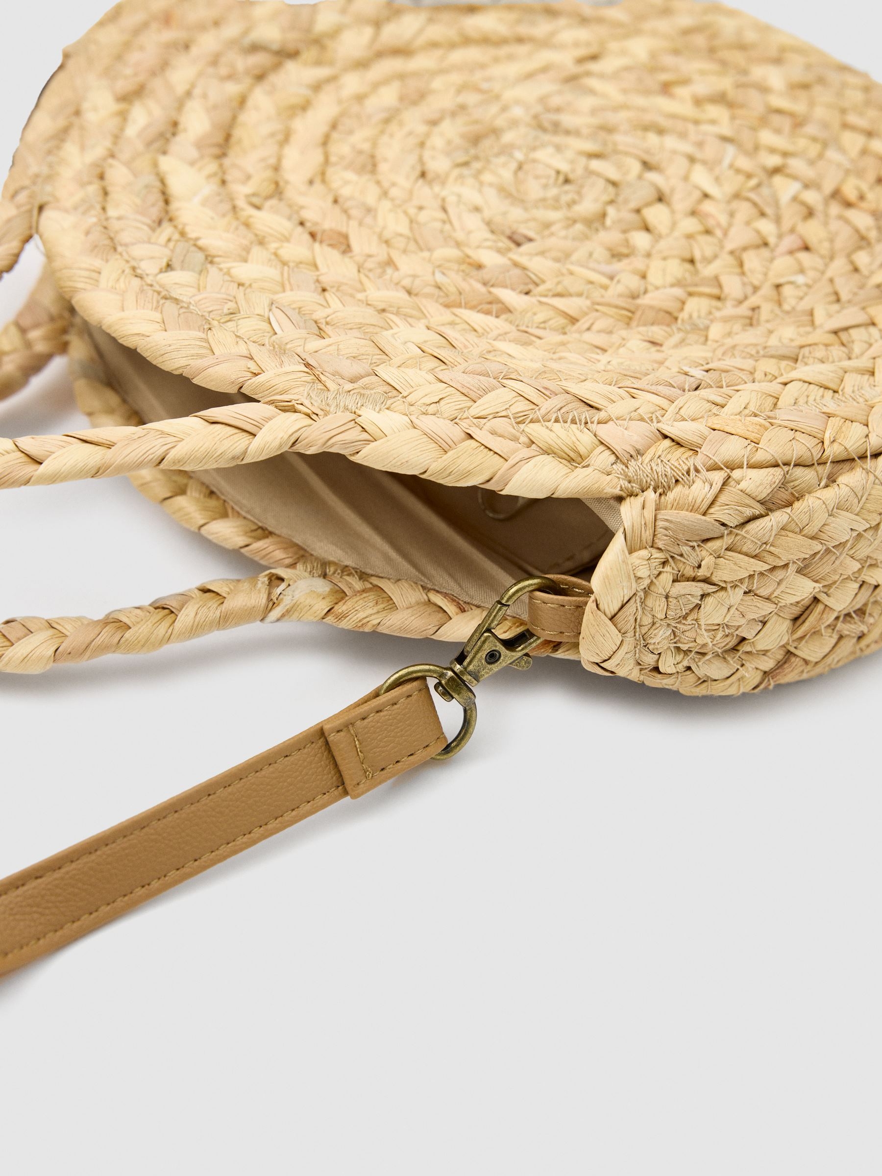 Bolso redondo yute arena vista general frontal