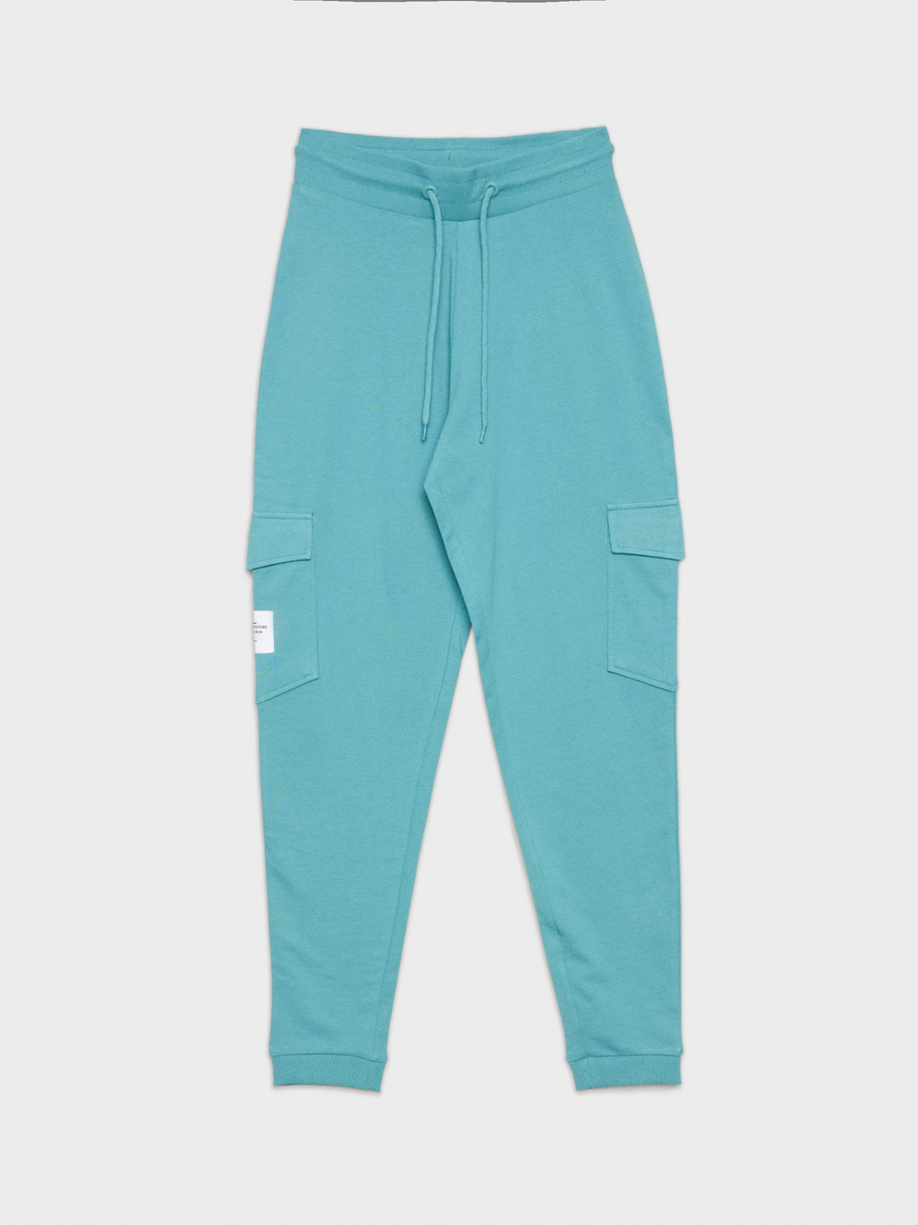 Pantalón jogger de felpa verde azulado vista general frontal