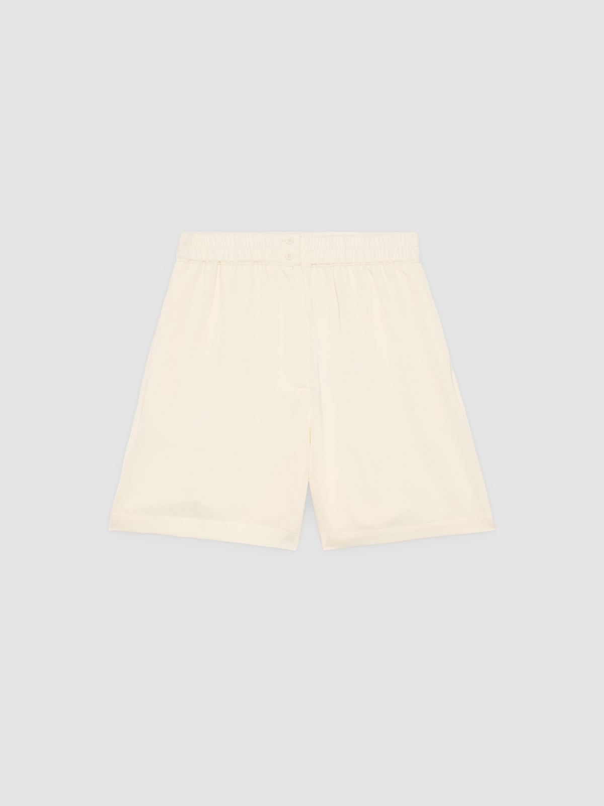 %Pto% High-waisted viscose shorts off white front view