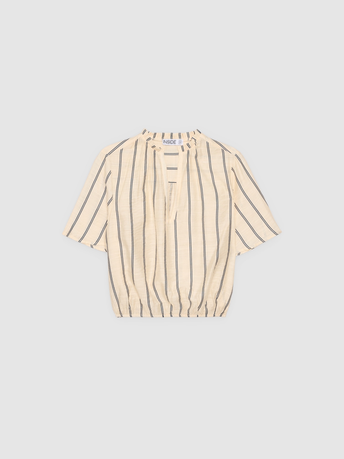 %Pto% Striped blouse with ruffles raw front view