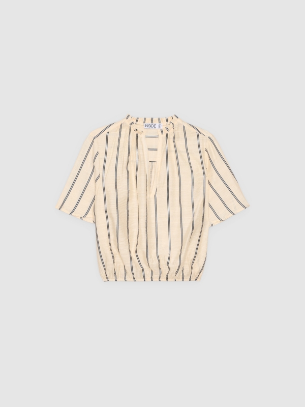 %Pto% Striped blouse with ruffles raw front view