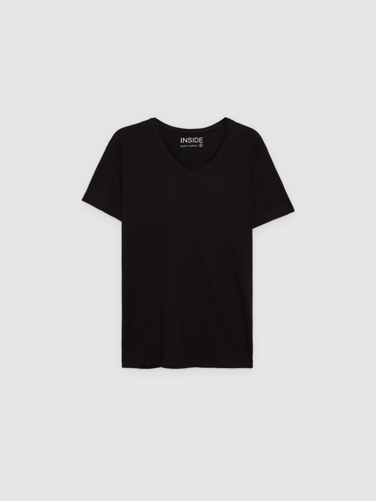 %Pto% T-shirt básica com decote em V preto vista frontal