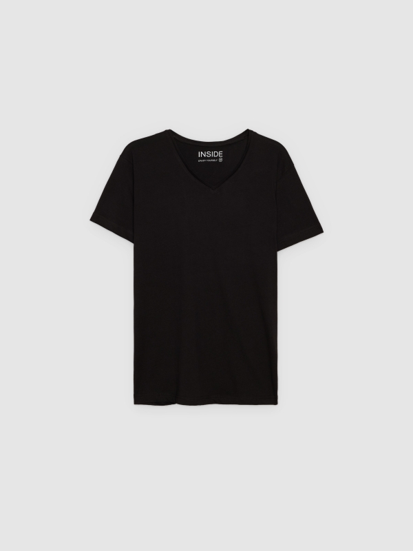  Camiseta básica cuello pico negro vista frontal