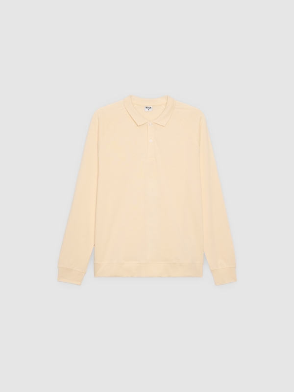  Polo clássico manga longa off white vista frontal