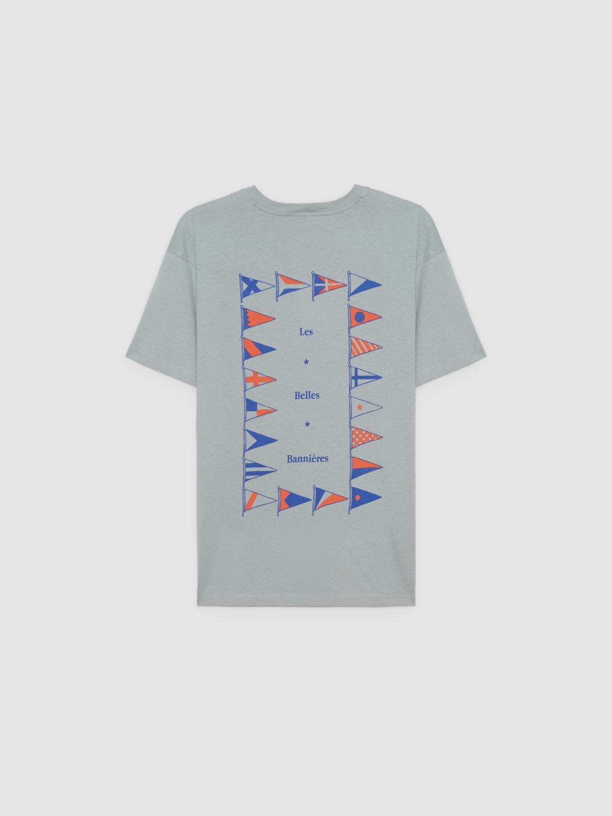 Camiseta mensagem minimalista azul vista traseira