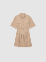 %Pto% Pleated shirt dress sand front view