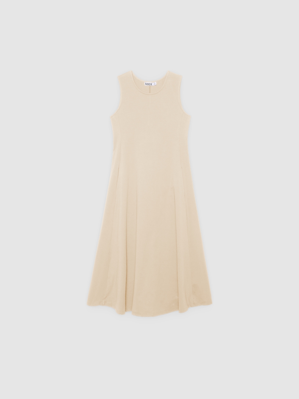 %Pto% Vestido midi vuelo sin mangas crudo vista frontal