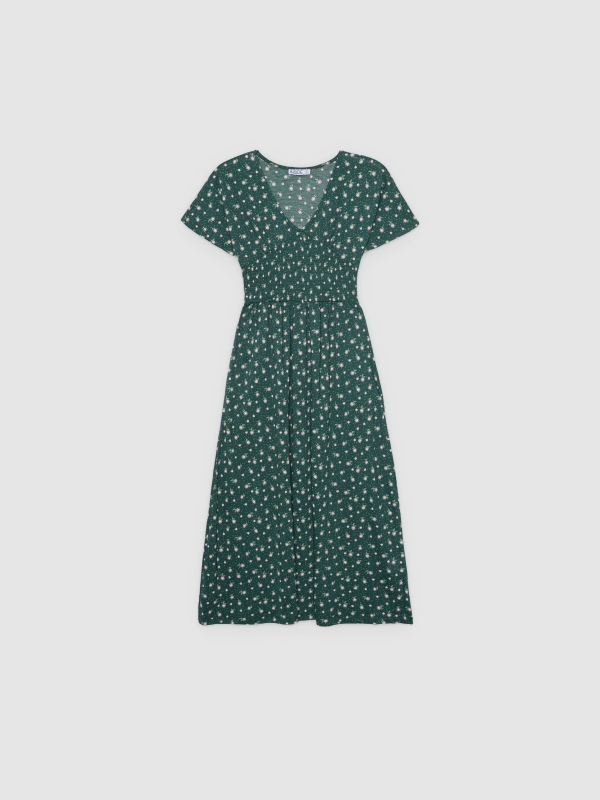  Vestido midi flores verde escuro vista frontal