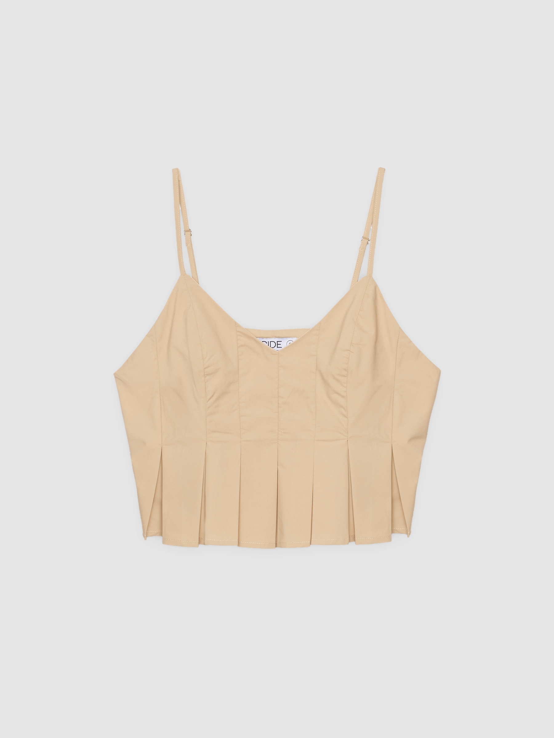 Pleated camisole with V-neck sand middle front view