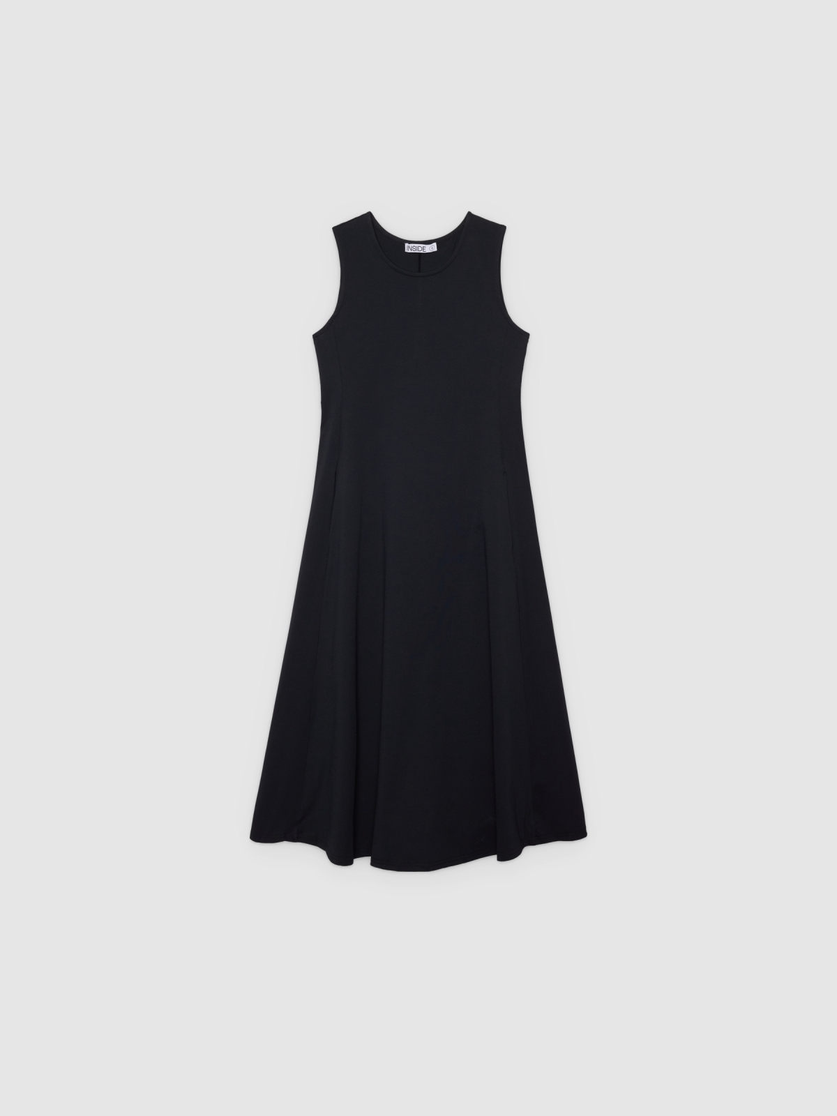%Pto% Vestido midi vuelo sin mangas negro vista frontal