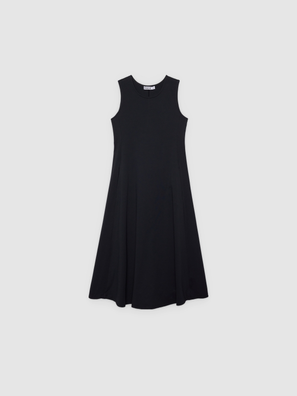 Vestido midi vuelo sin mangas negro vista frontal