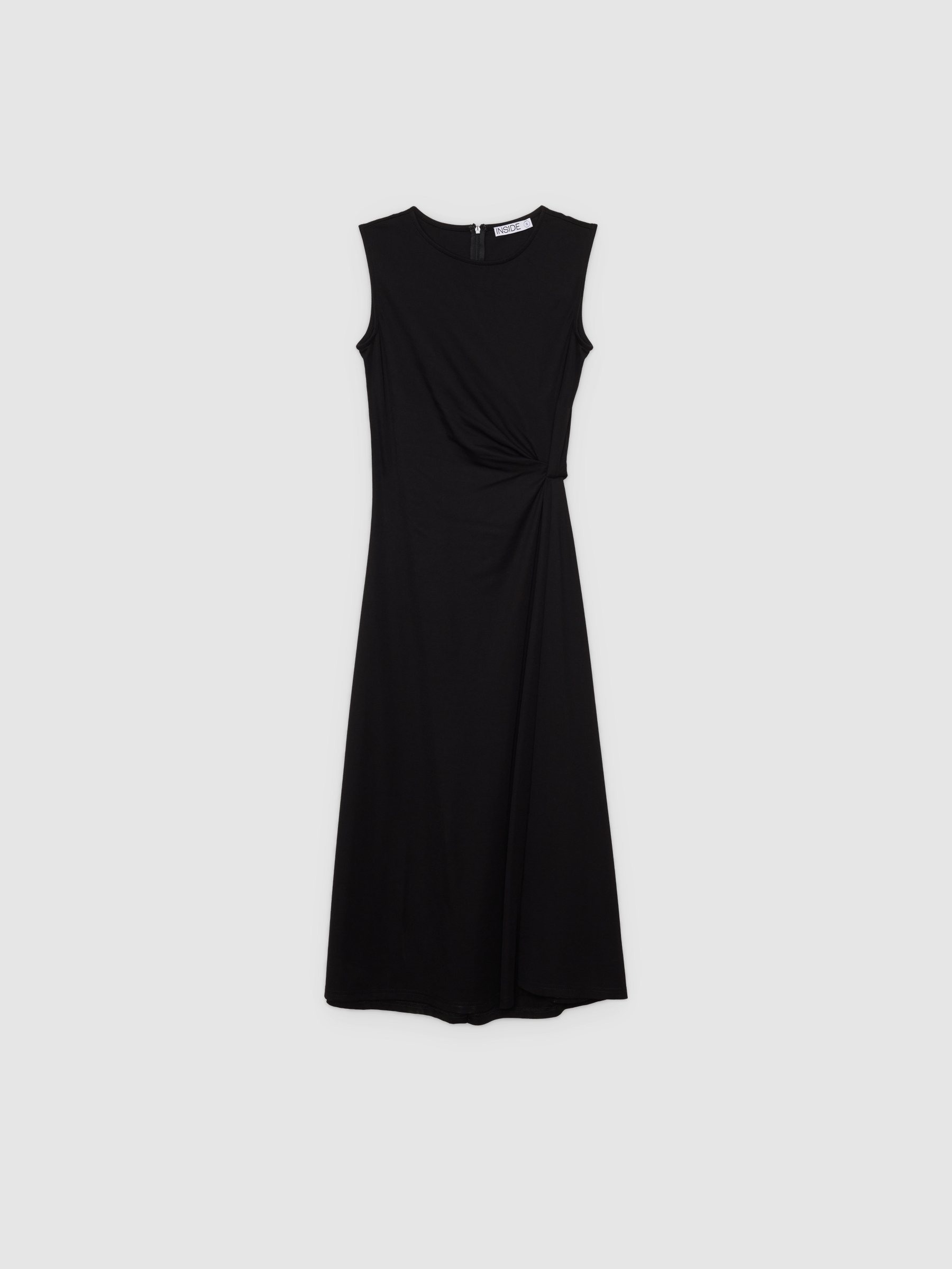 Vestido midi ajustado sem mangas preto vista meia frontal