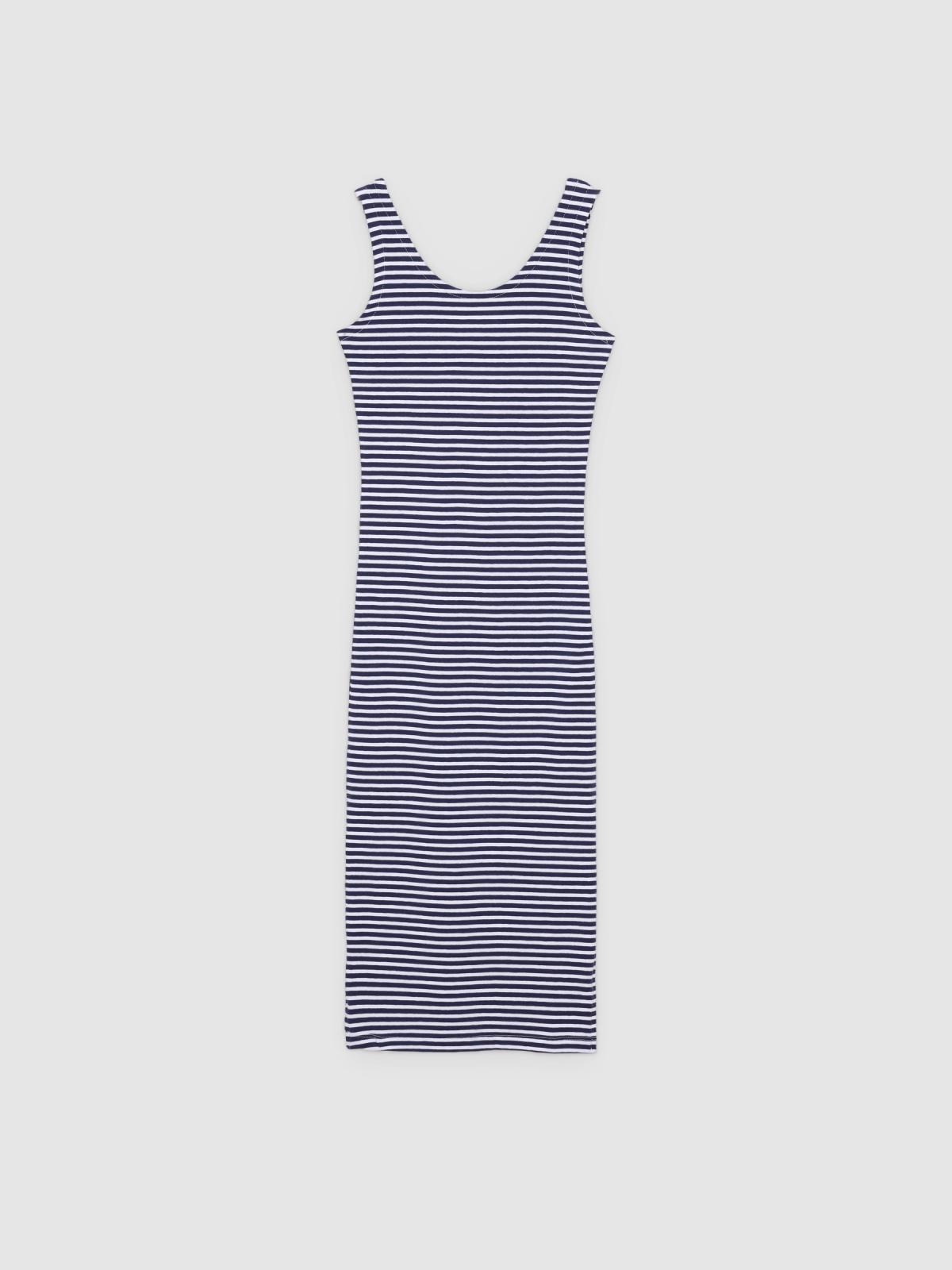 %Pto% Striped midi knit dress navy front view
