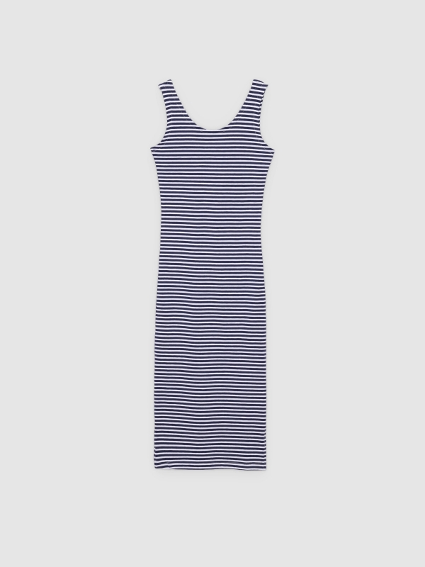  Vestido de malha midi listrado azul marinho vista frontal