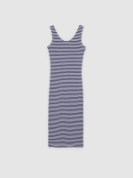 %Pto% Striped midi knit dress navy front view