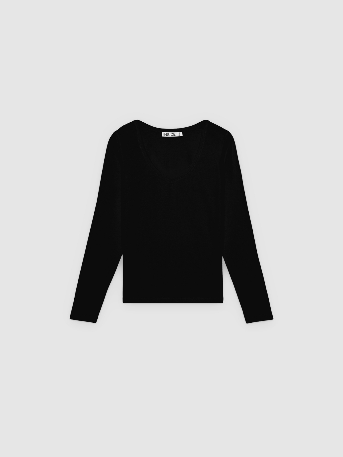 %Pto% Camiseta básica cuello pico negro/beige vista frontal