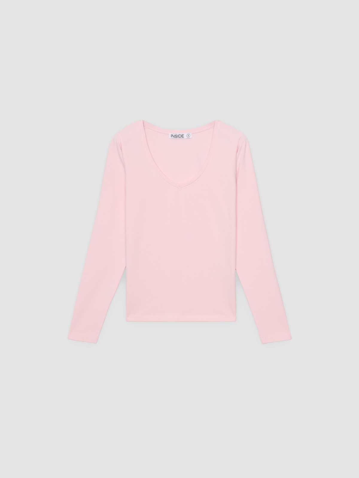 %Pto% Camiseta básica cuello pico rosa claro vista frontal