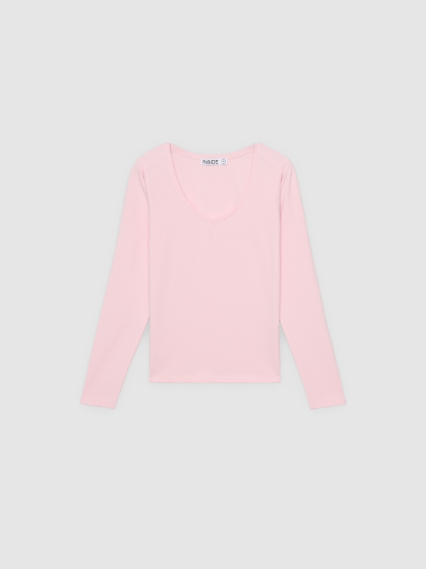  Basic V-neck T-shirt light pink front view