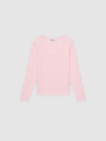 %Pto% Camiseta básica decote em V rosa claro vista frontal