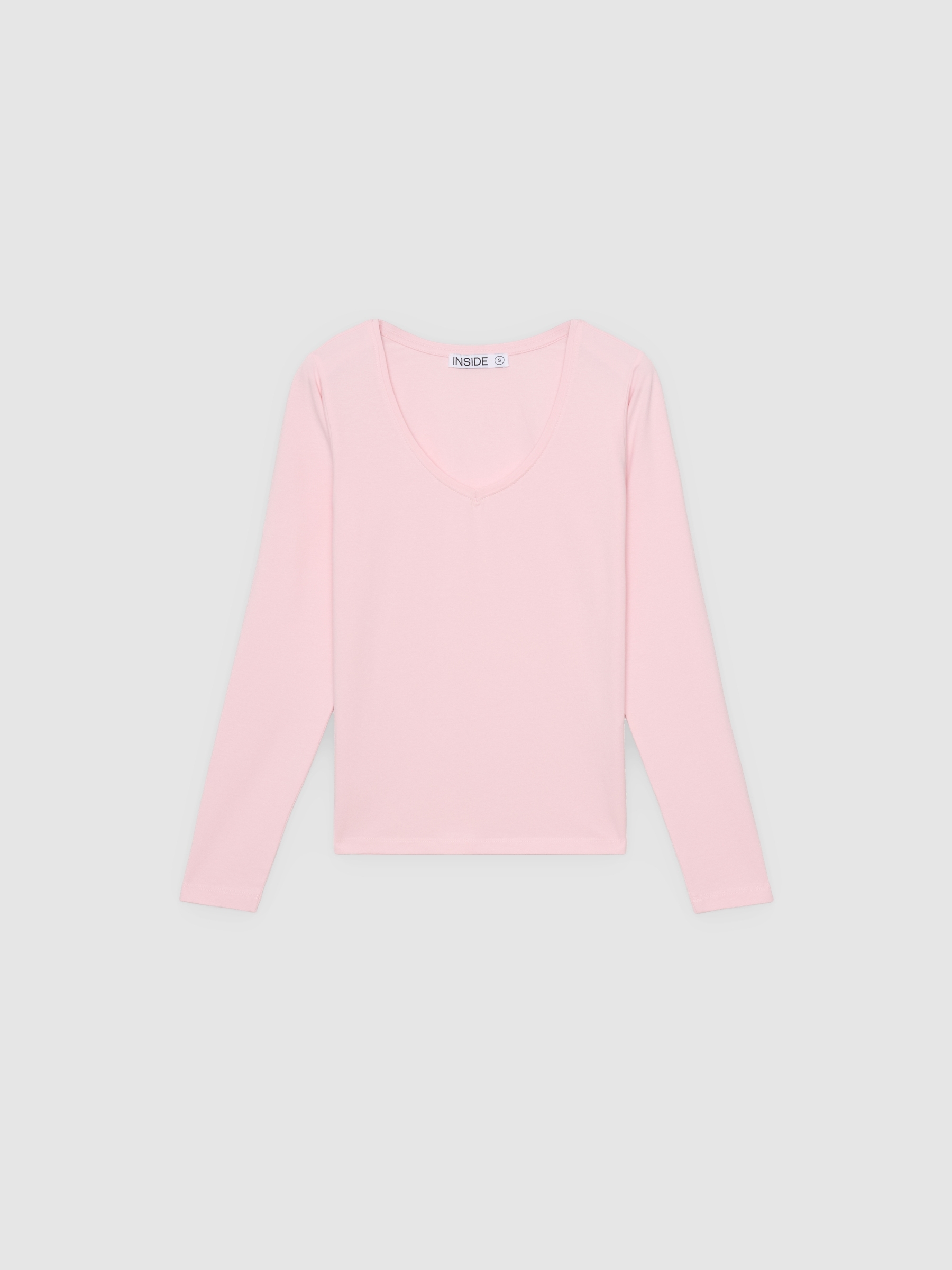 Basic V-neck T-shirt light pink middle front view