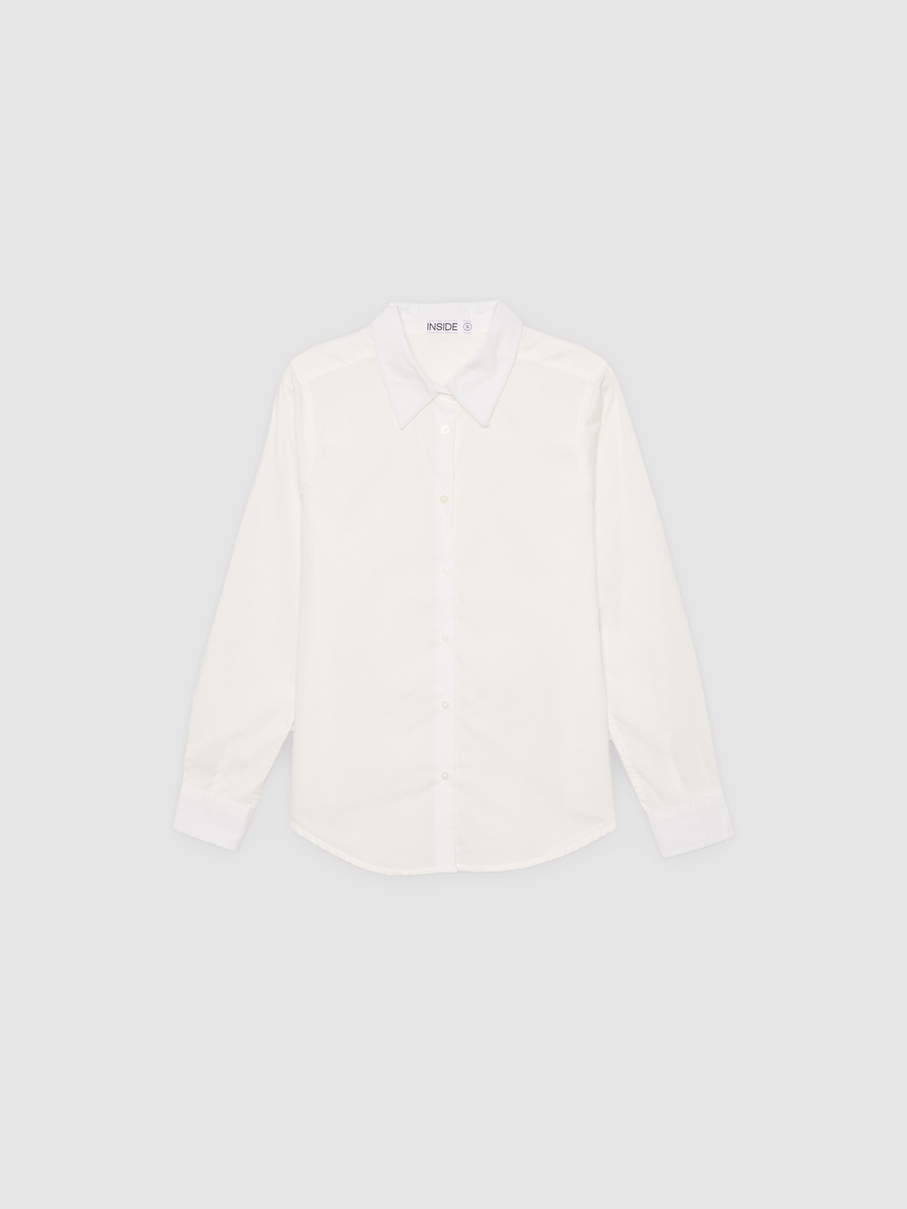 Long sleeve poplin shirt white middle front view