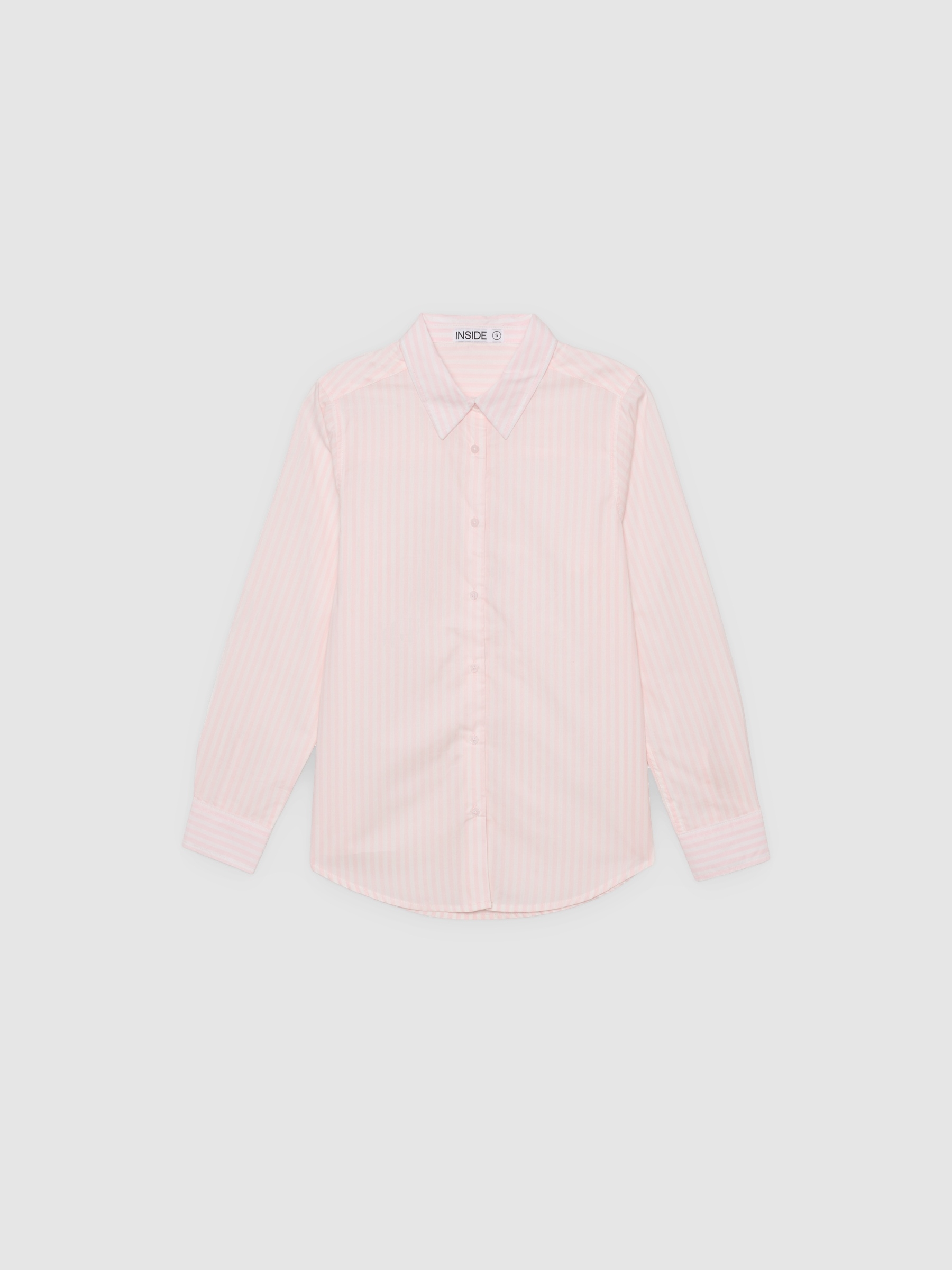 Long sleeve striped poplin shirt light pink middle front view