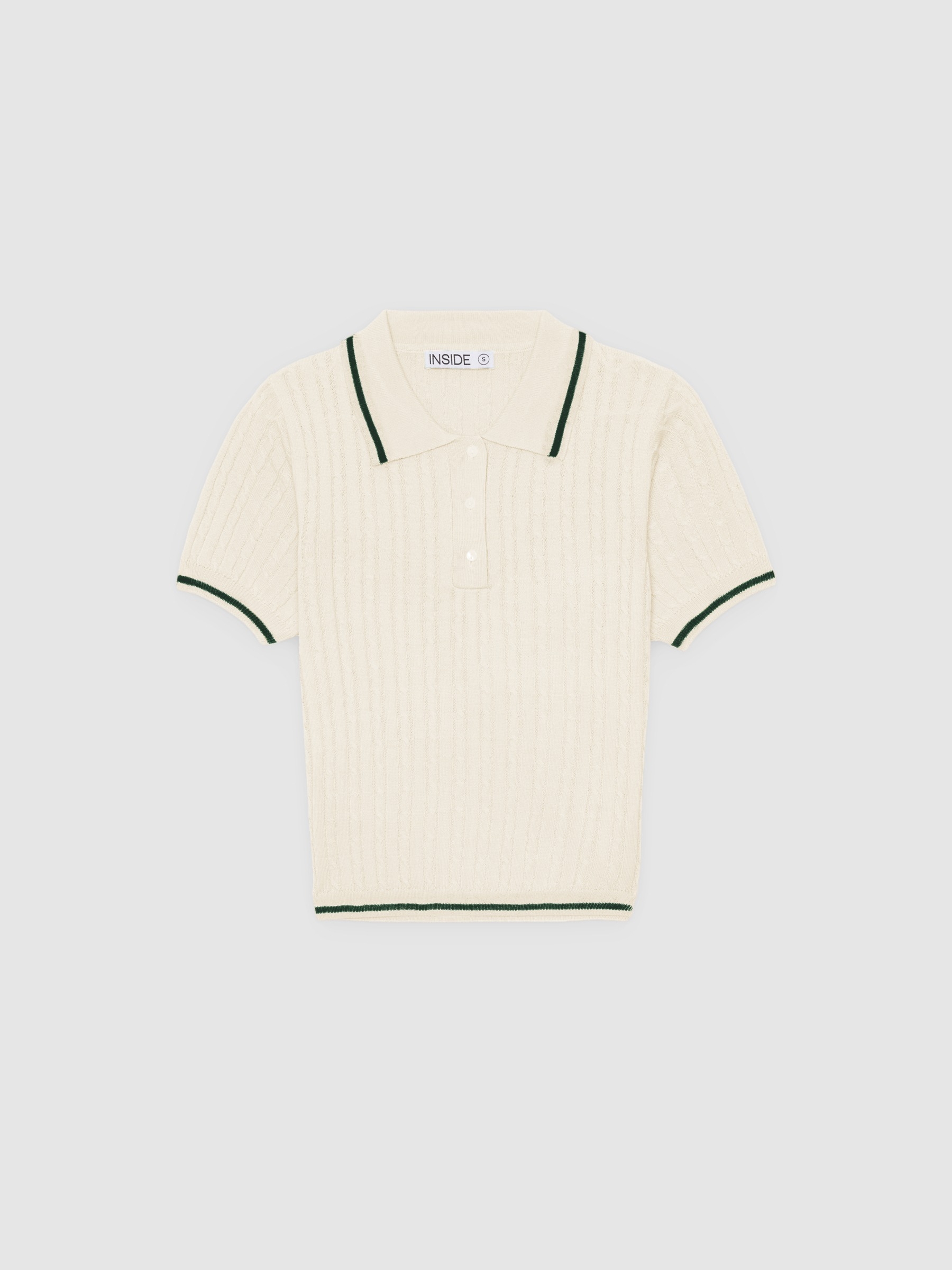 Jersey polo tricô slim off white vista meia frontal
