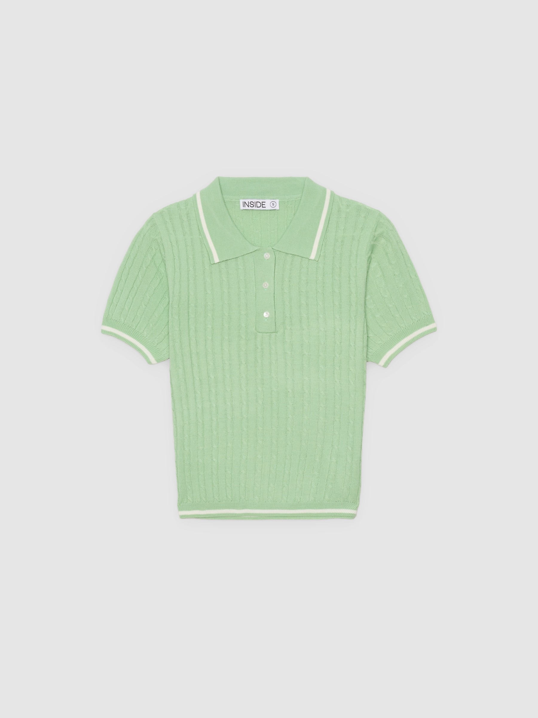 Slim knit polo jersey light green middle front view