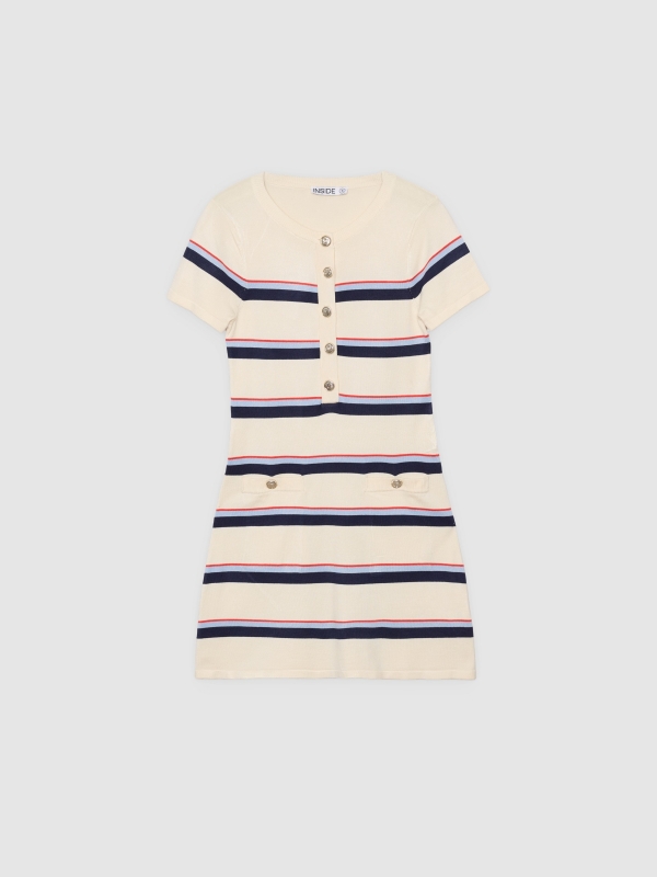%Pto% Vestido mini listras malha off white vista frontal