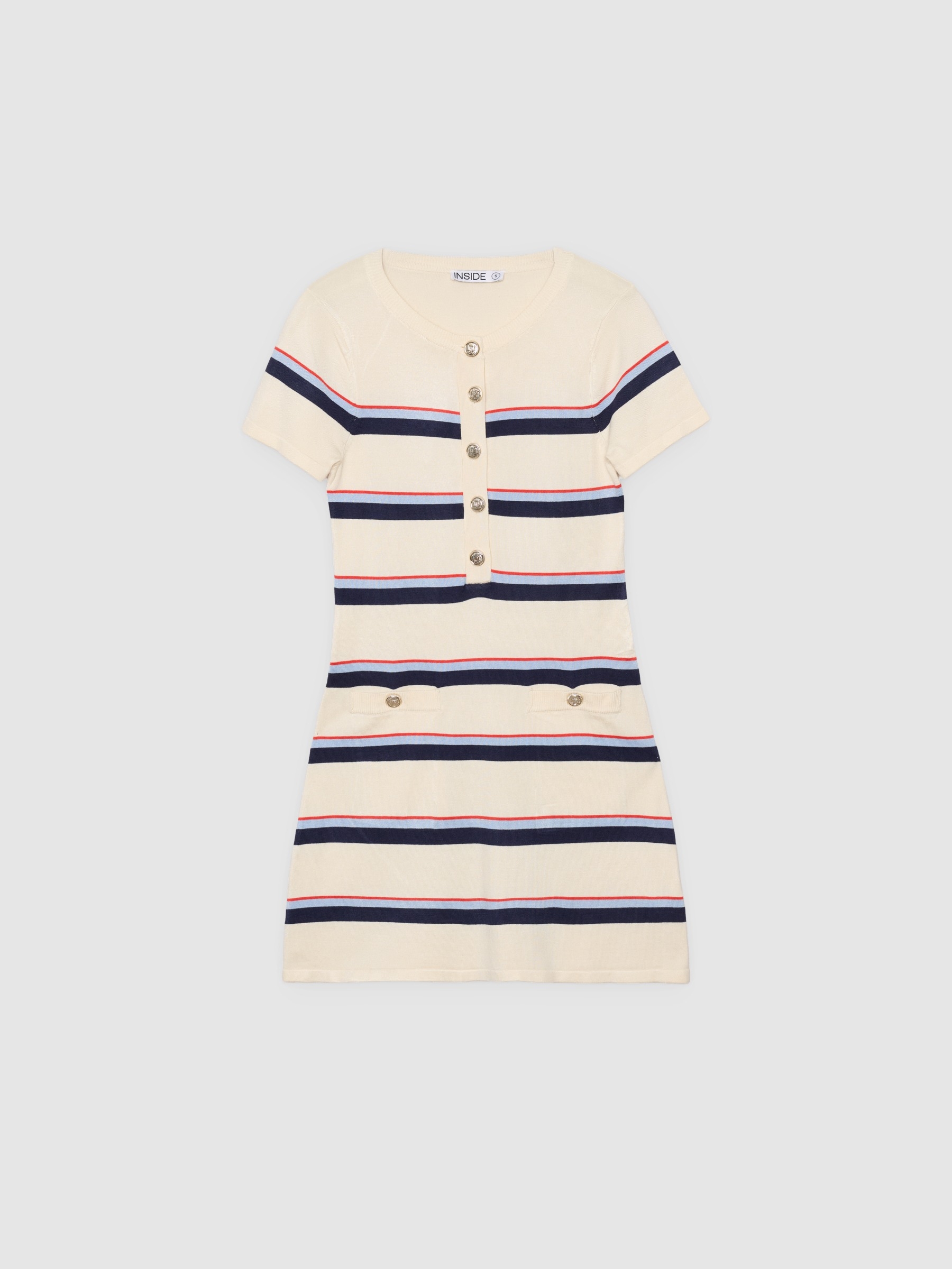 Vestido mini listras malha off white vista meia frontal