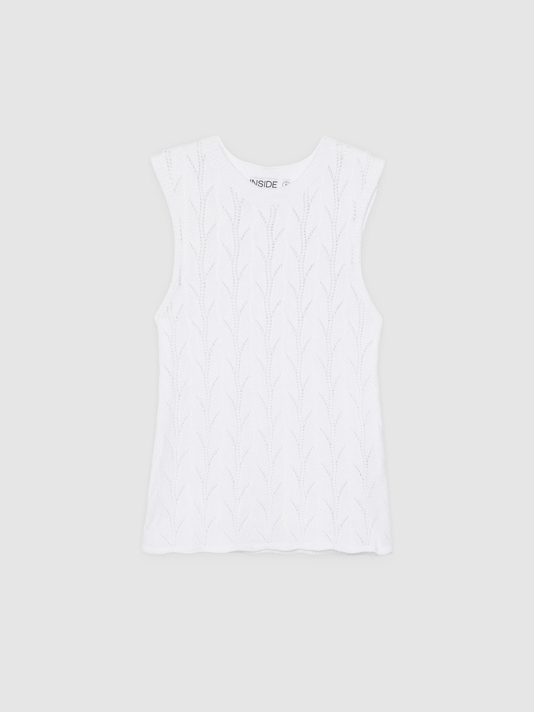 Sleeveless knit top with openwork white middle front view