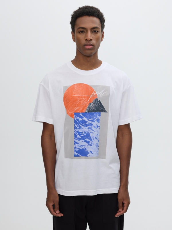 Abstract short-sleeve T-shirt white middle front view