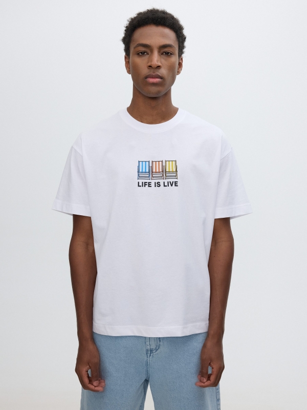 T-shirt with "life is live" print white middle front view