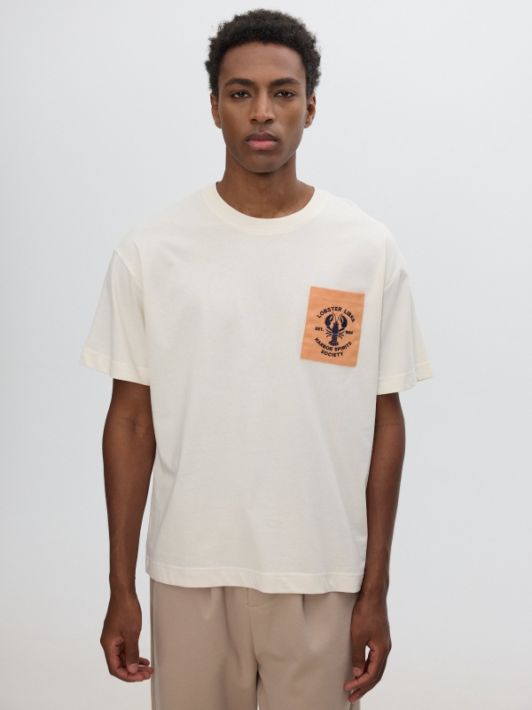 Printed pocket T-shirt raw middle front view