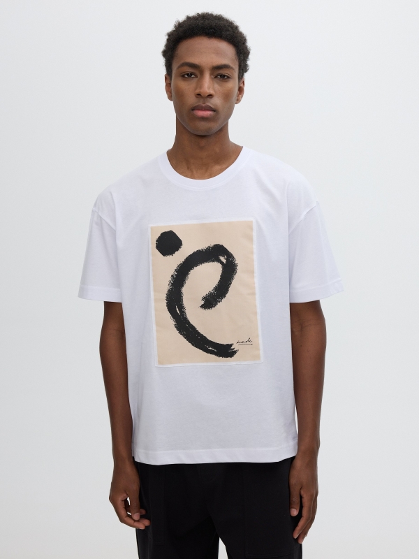 Camiseta estampado abstracto blanco vista media frontal