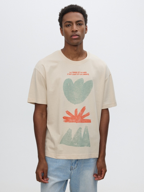 Camiseta estampado abstracto crudo vista media frontal
