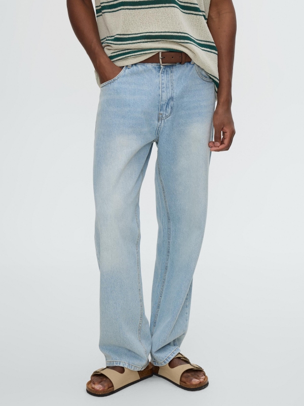 Jeans Baggy Denim azul vista meia frontal