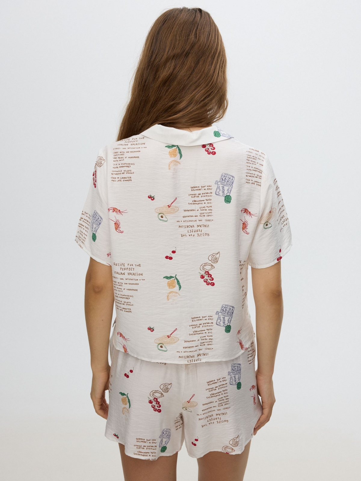 Printed button-up shirt white middle back view
