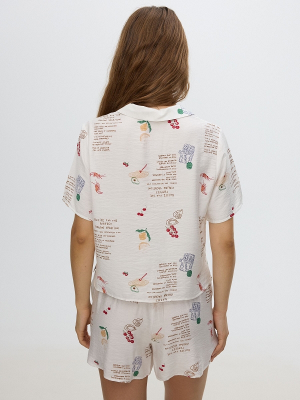 Camisa estampada com botões branco vista meia traseira